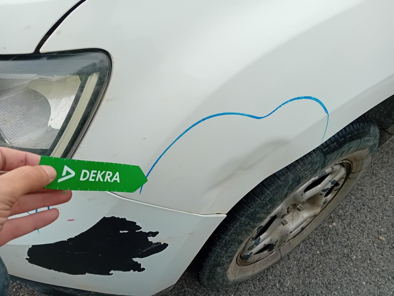 Daño en Aleta delantera izquierdo Golpe carrocería y  pintura dañada Golpe carrocería y  pintura dañada