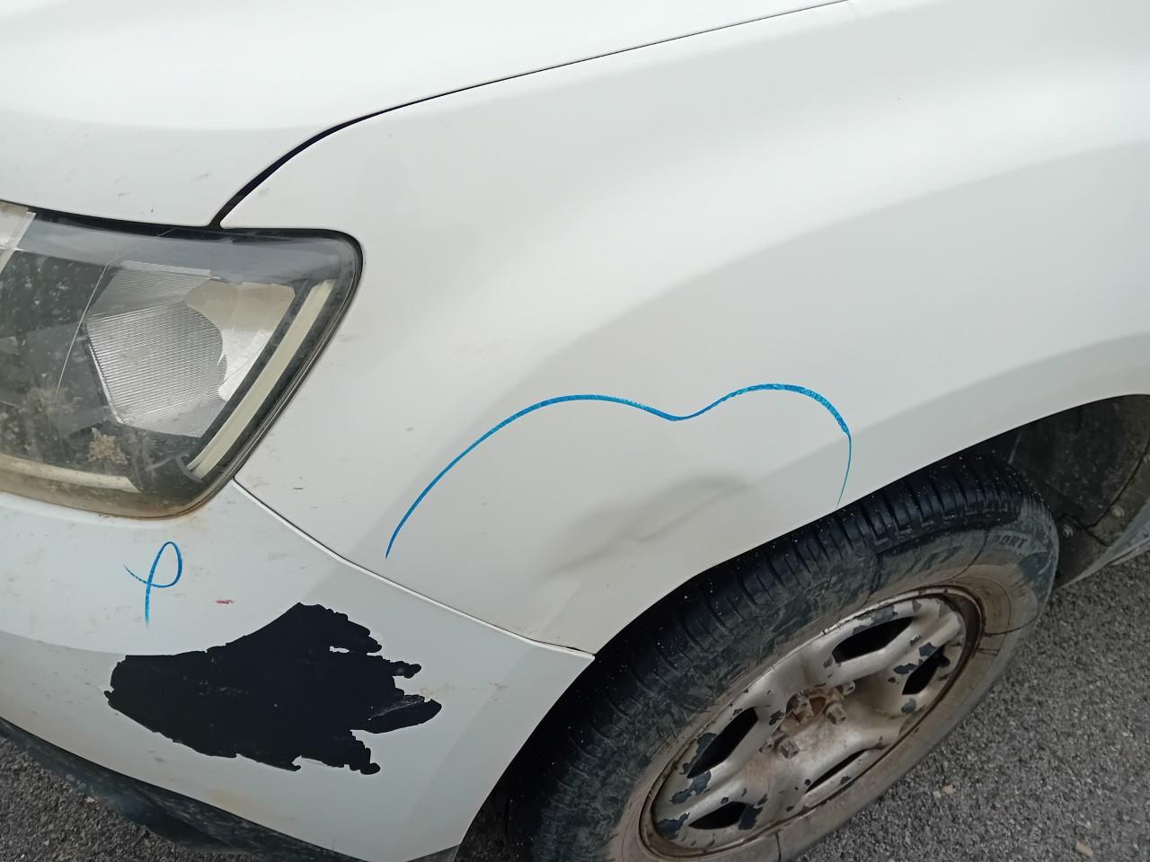 Daño en Aleta delantera izquierdo Golpe carrocería y  pintura dañada Golpe carrocería y  pintura dañada